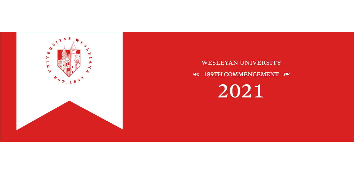 Banner for Wesleyan's commencement in 2021.