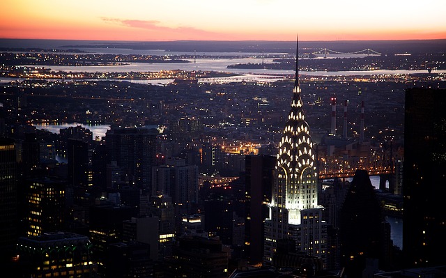 A picture of the Chrysler Building in New York at night.